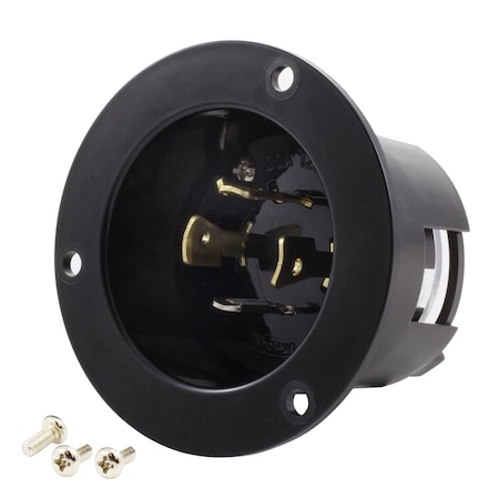 Ac Works Flanged Locking Inlet, 20 A, 125/250V AC, Screw Terminals, Black ASINL1420P